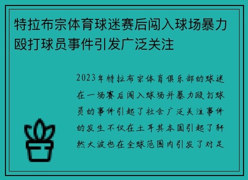 特拉布宗体育球迷赛后闯入球场暴力殴打球员事件引发广泛关注 特拉布宗体育球迷赛后闯入球场暴力殴打球员事件引发广泛关注